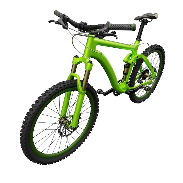 Grünes Mountainbike auf einem isolierten weißen Hintergrund 3D-Rendering