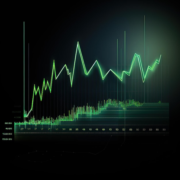 Grünes Neonliniendiagramm mit Datenvisualisierung auf dunklem Hintergrund