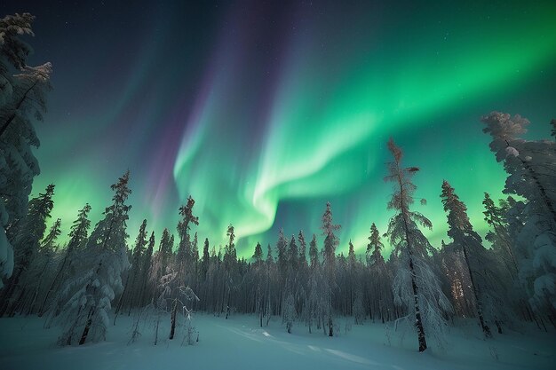 Foto grünes nordlicht über dem wald in lappland