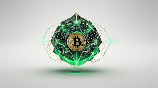 Foto grünes objekt mit dem bitcoin-symbol