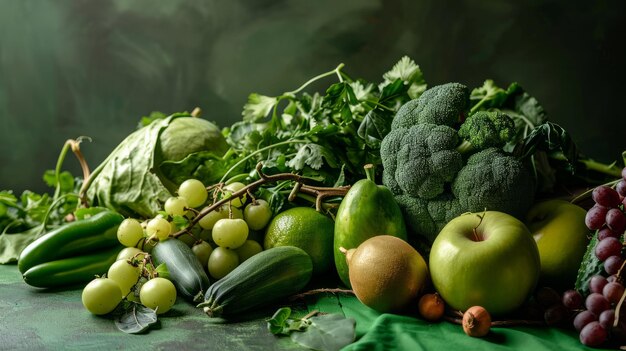 Grünes Obst und Gemüse vor grünem Hintergrund