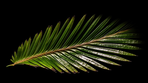 Grünes Palmblatt isoliert auf schwarzem Hintergrund mit abgeschnittenem Weggenerativ ai