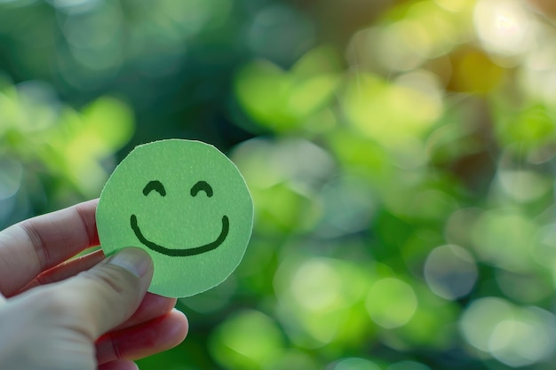 Grünes Papiergeschnittenes Lächeln, das eine positive psychische Gesundheit fördert