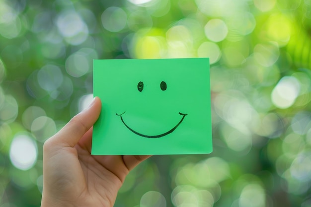 Foto grünes papiergeschnittenes lächeln, das eine positive psychische gesundheit fördert