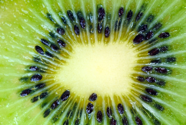 Grünes reifes Kiwi-Makro mit Samen