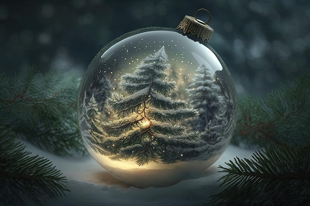 Grünes Spielzeug in Form einer Kugel auf einem Weihnachtsbaum Weihnachtsatmosphäre Urlaub Wochenende Geschenke hochauflösende Kunst generative künstliche Intelligenz