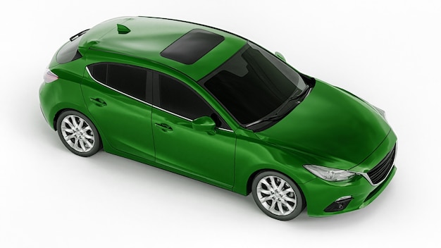 Grünes Stadtauto mit leerer Oberfläche für Ihr kreatives Design. 3D-Darstellung.