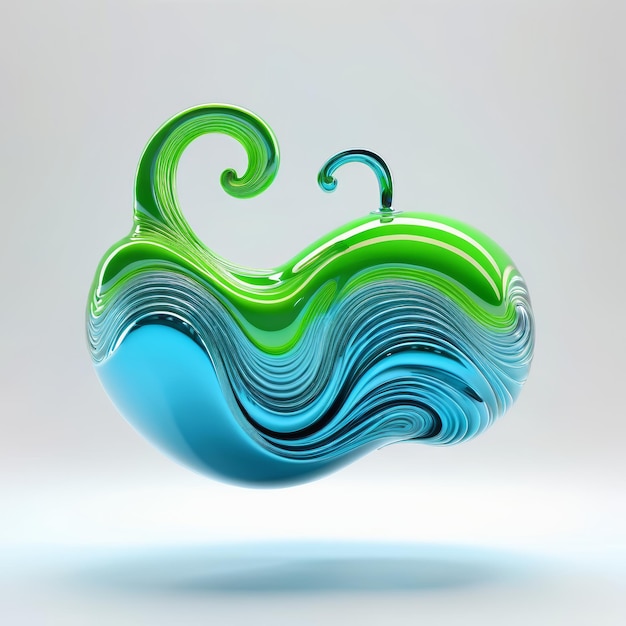 Grünes und blaues wellenförmiges Objekt auf weißem Hintergrund