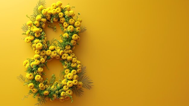 Foto grüße zum internationalen frauentag am 8. märz zweige von mimosa und nummer acht