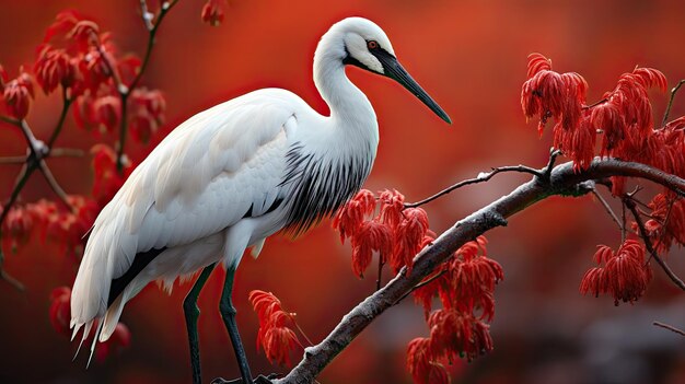 La grulla coronada roja Grus japonensis a menudo conocida como la grulla japonesa o la grulla manchuriana res