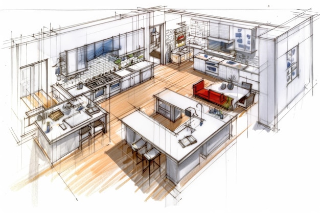 Grundriss einer neuen Küche, gezeichnet von einem Architekten