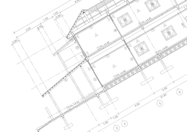 Grundriss entworfenes Gebäude auf der Zeichnung