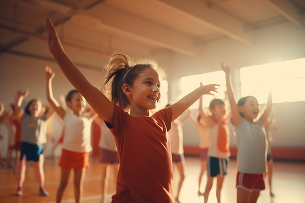 Grundschüler, die an einem körperlichen Training teilnehmen