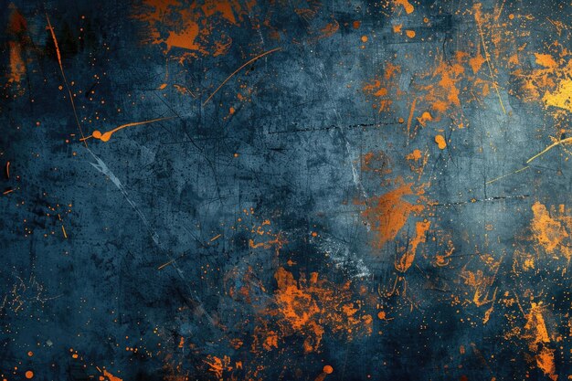 Foto grunge-abstrakt-hintergrund beschädigter bildschirm orange-glitch-lärm auf blau gekratzter textur mit staub