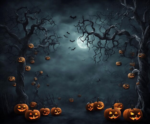 Foto grunge estilo fondo de halloween con murciélagos jack o linterna y búho