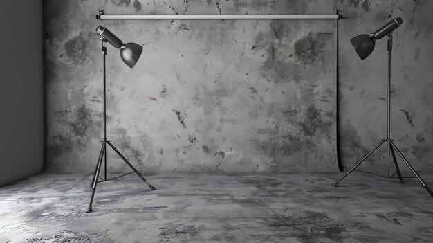 Foto grunge-foto-studio-hintergrund alte wand mit zwei scheinwerfern