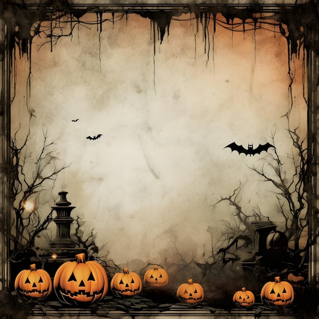 Grunge-Halloween-Hintergrund mit gruseligen Kürbissen