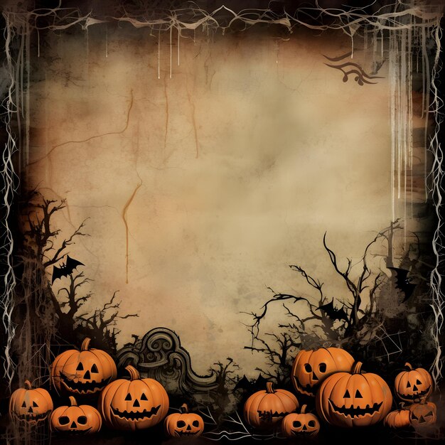 Grunge-Halloween-Hintergrund mit gruseligen Kürbissen