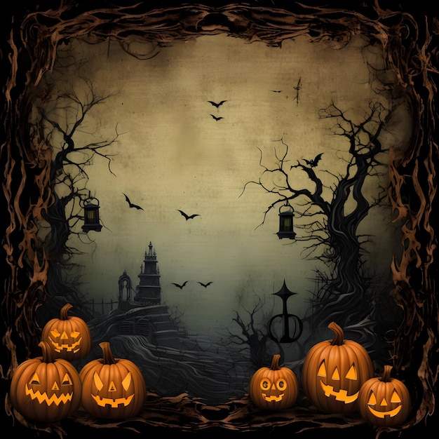 Grunge-Halloween-Hintergrund mit gruseligen Kürbissen