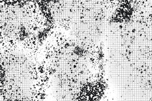 Grunge Schwarz-Weiß-Muster. Abstrakte Beschaffenheit der einfarbigen Partikel. Hintergrund von Rissen, Schrammen