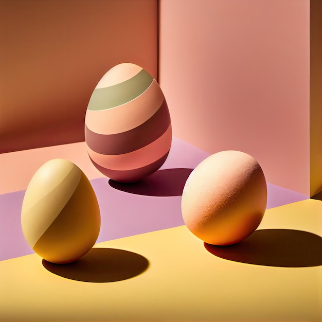 Un grupo de 3 huevos sentados en una mesa.
