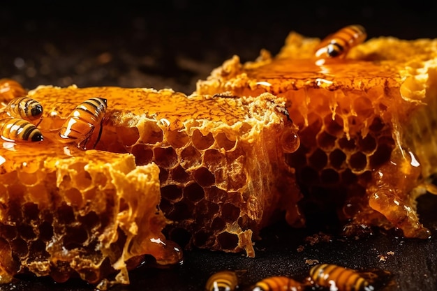 Un grupo de abejas en un panal