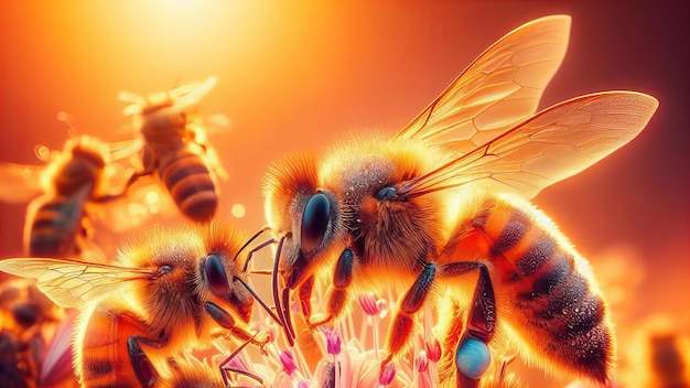 un grupo de abejas se reúnen alrededor de una flor