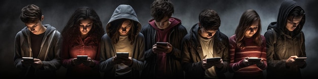 Foto grupo de adolescentes viendo teléfonos inteligentes ia generativa