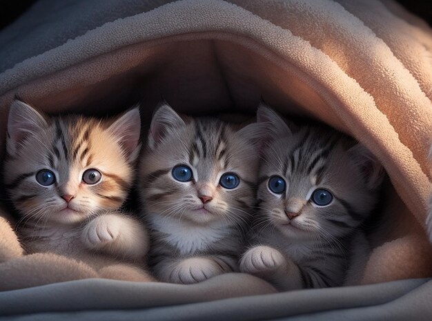 Un grupo de adorables gatitos acurrucados juntos en un acogedor fuerte de mantas