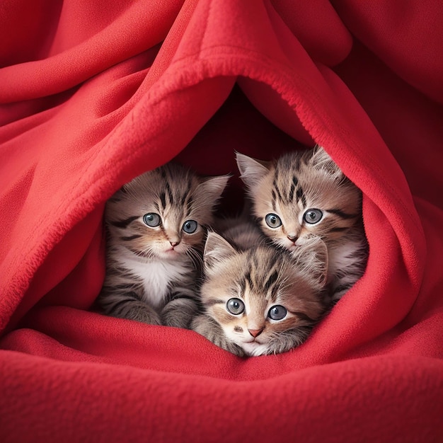 grupo de adorables gatitos acurrucados juntos en una acogedora manta