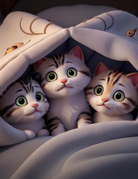 Foto grupo de adorables gatitos acurrucados juntos en una acogedora manta
