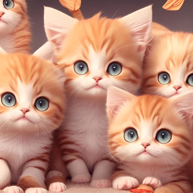 Un grupo de adorables gatitos de anime jugando.