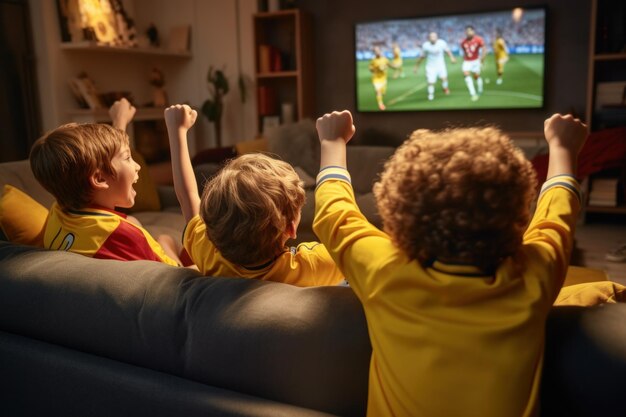 Grupo de aficionados al fútbol vitoreando gritando levantando las manos IA generativa