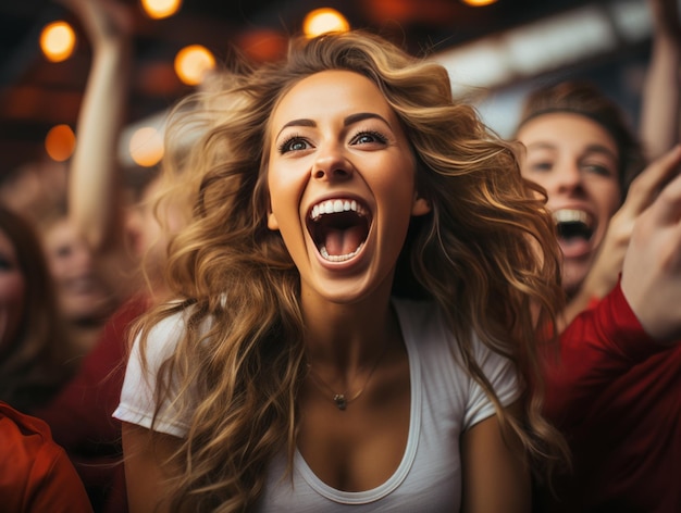 Grupo de aficionados felices animando por la victoria de su equipo