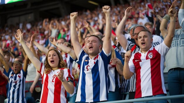 Foto un grupo de aficionados multinacionales al fútbol aplaudiendo