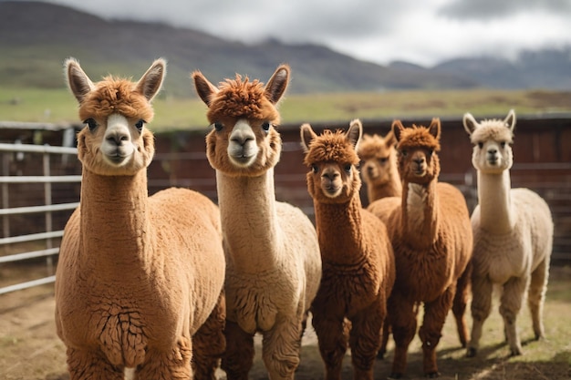 Foto grupo de alpacas en una granja