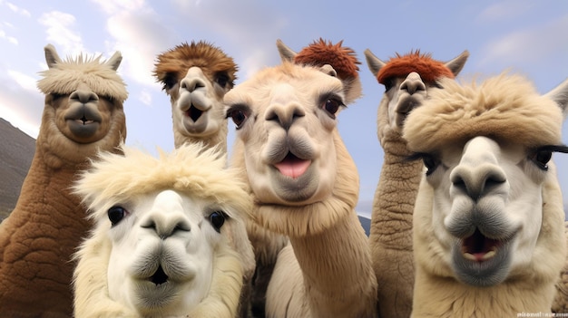 Un grupo de alpacas mirando a la cámara