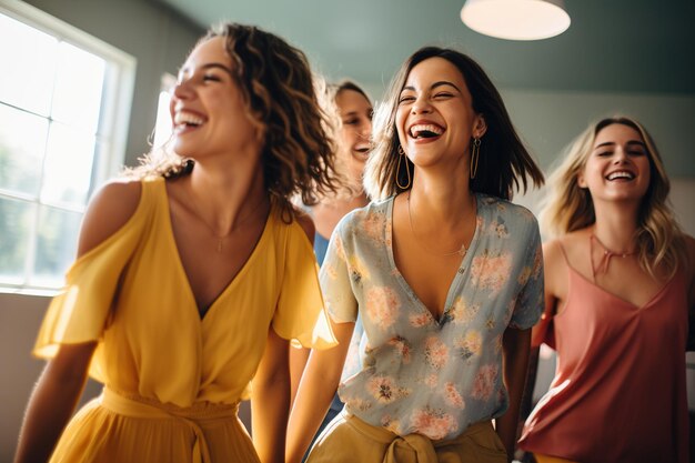 Foto grupo de amigas bailando en un estudio