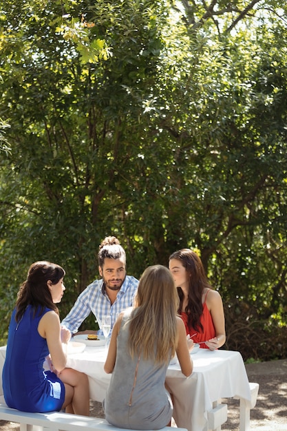 Foto grupo de amigos almorzando