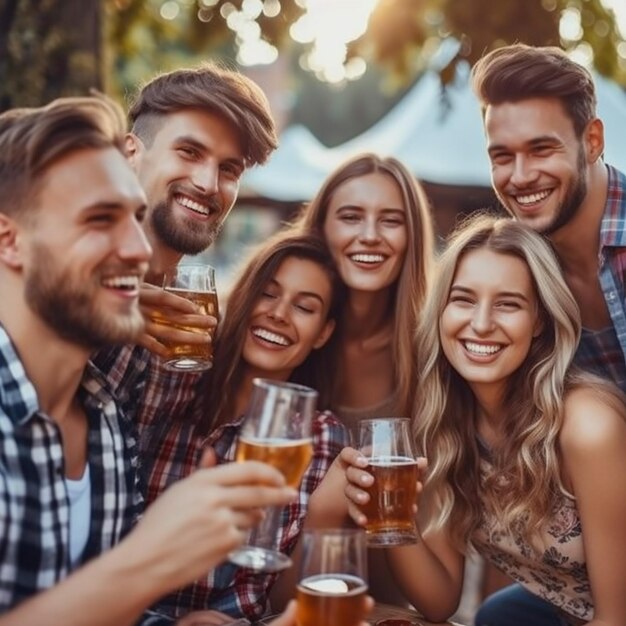 grupo de amigos animando con bebidas