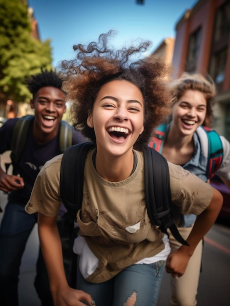 Foto grupo de amigos en la calle con una sonrisa