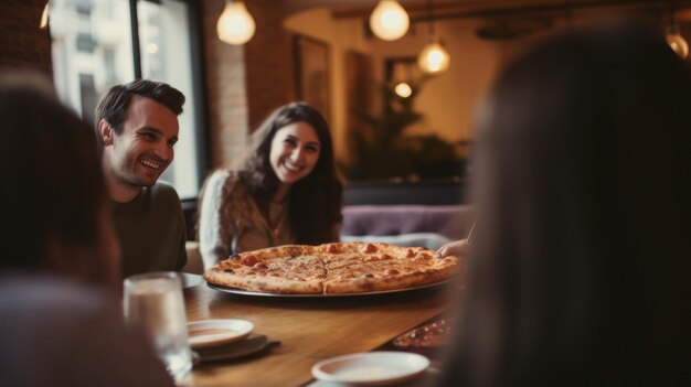 Un grupo de amigos comiendo pizza juntos