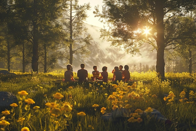 Un grupo de amigos disfrutando de un picnic en una zona soleada