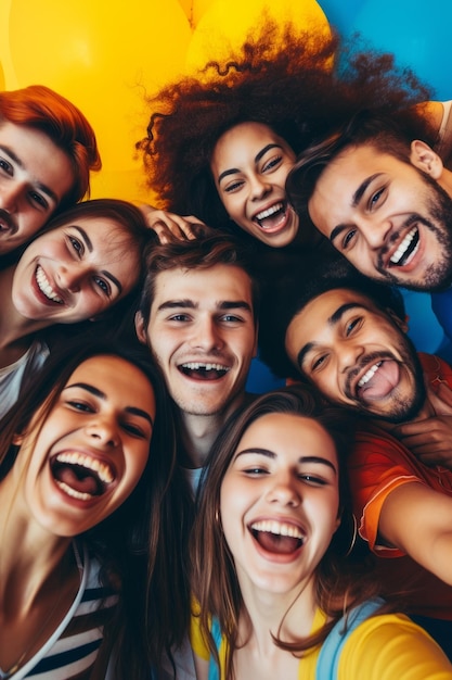 Un grupo de amigos diversos riendo y sonriendo juntos