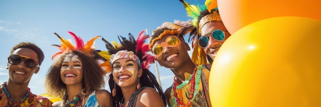 Foto grupo de amigos divirtiéndose en un carnaval generativo ai