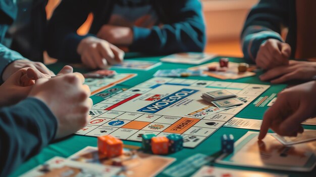 Un grupo de amigos están jugando a un juego de mesa juntos Todos se están divirtiendo mucho y disfrutando de la compañía de los demás