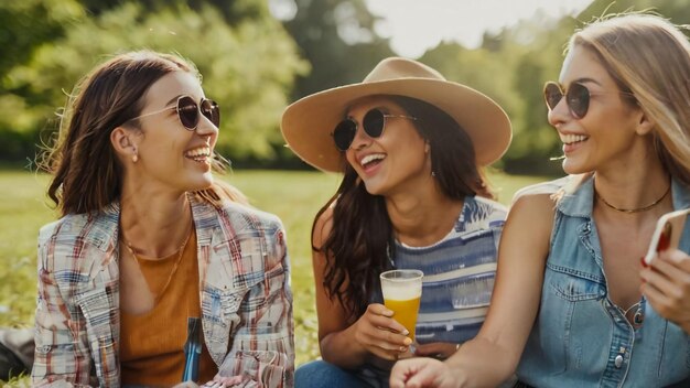 un grupo de amigos están teniendo un picnic en el parque