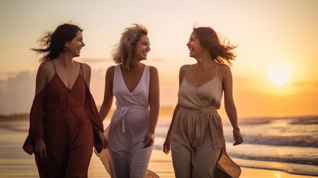 Grupo de amigos felices divirtiéndose en la playa