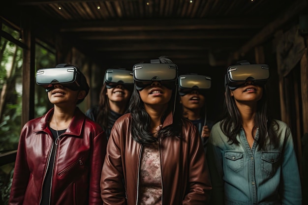 grupo de amigos con gafas de realidad virtual