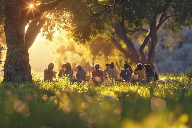 Un grupo de amigos haciendo un picnic en un m soleado